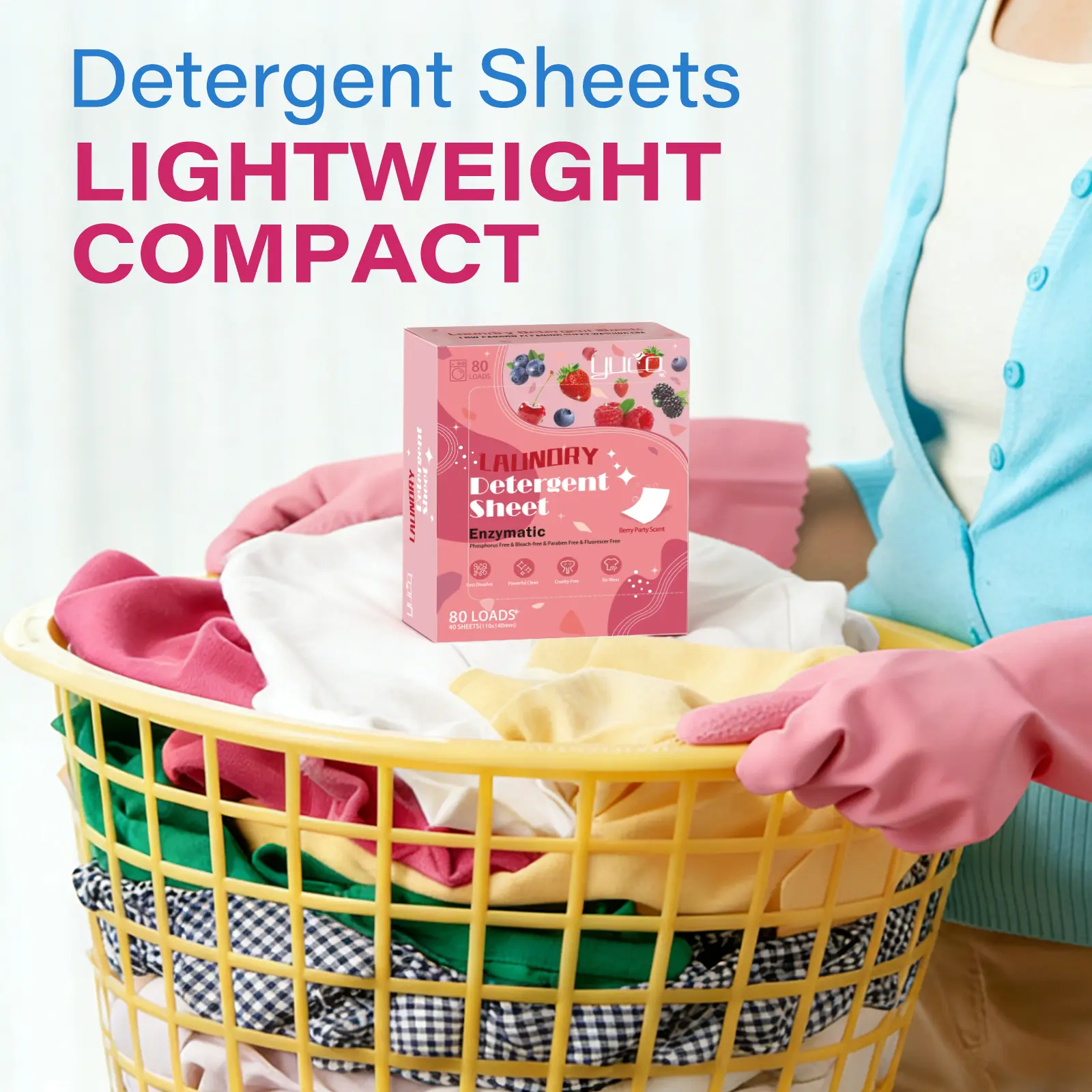YUCO Laundry Detergent Sheets, Berry Scent 80 Loads (1 Pack) + Lavender Scent 80 Loads (1 Pack), Total 160 Loads, Total 2 Packs Laundrydetergent