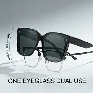 Unisex Black Polarized Large Retro Sunglasses Over Glasses Outdoor activities Driving Fishing UV protection Sunglasses