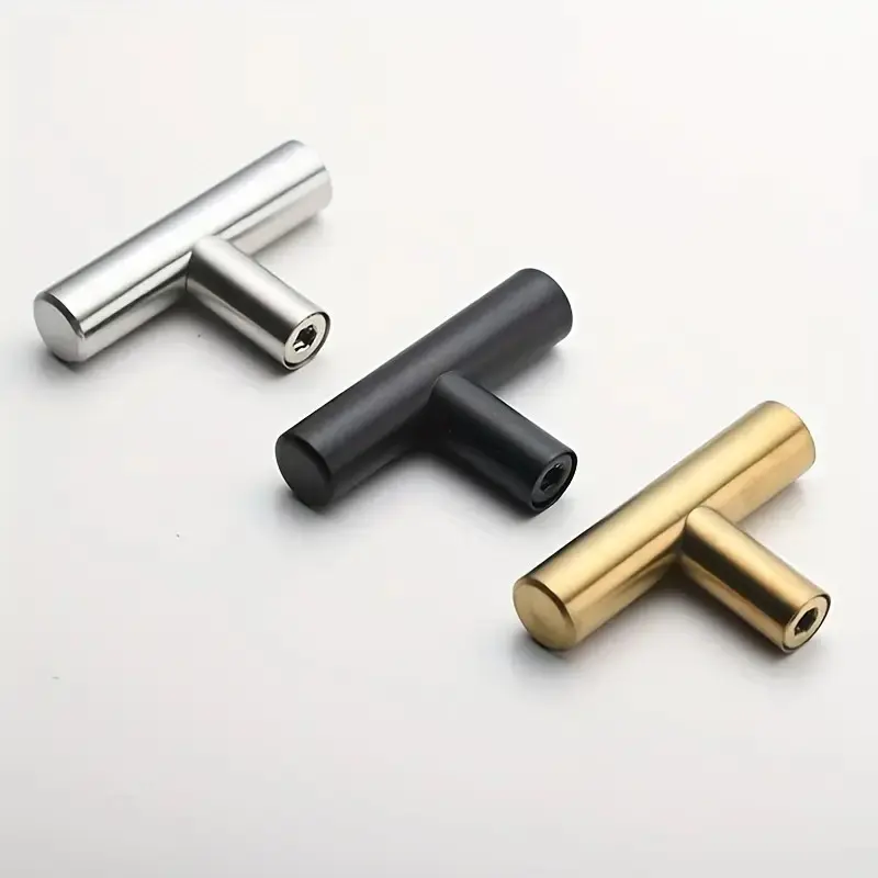 Sleek Stainless Steel Single-Hole T-Bar Cabinet Pulls with Screws, Polished Finish, Easy Installation, Classic Industrial Style Hardware for Kitchens/Bathroom Doors, Furniture Upgrade Home Supplies