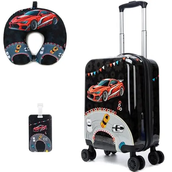 Boys' 3-Piece Race Car Luggage Set, Durable Hardshell Waterproof Travel Bag Set with Rolling Suitcase for Vacation, Durable Luggage Set Luggagesets