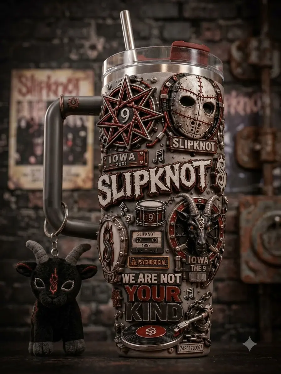 Slipknot 40oz Tumbler with Handle, Iowa Metal Band Inspired Travel Cup, We Are Not Your Kind Graphic Insulated Mug, Heavy Metal Fan Gift