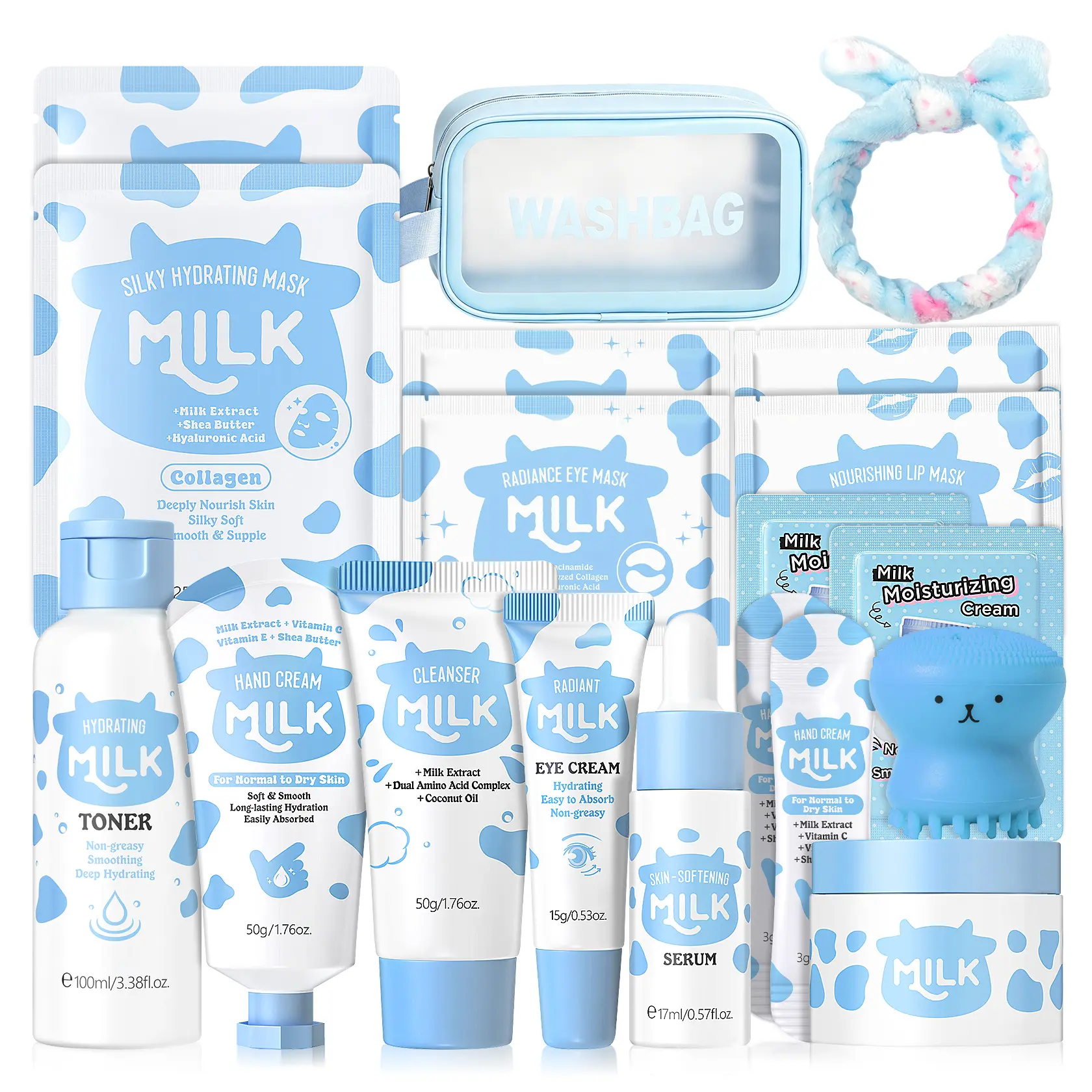 QIUFSSE 19-Piece Milk Skin Care Gift Set for Women, Moisturizing & Nourishing Face Care Products in a Complete Beauty Box