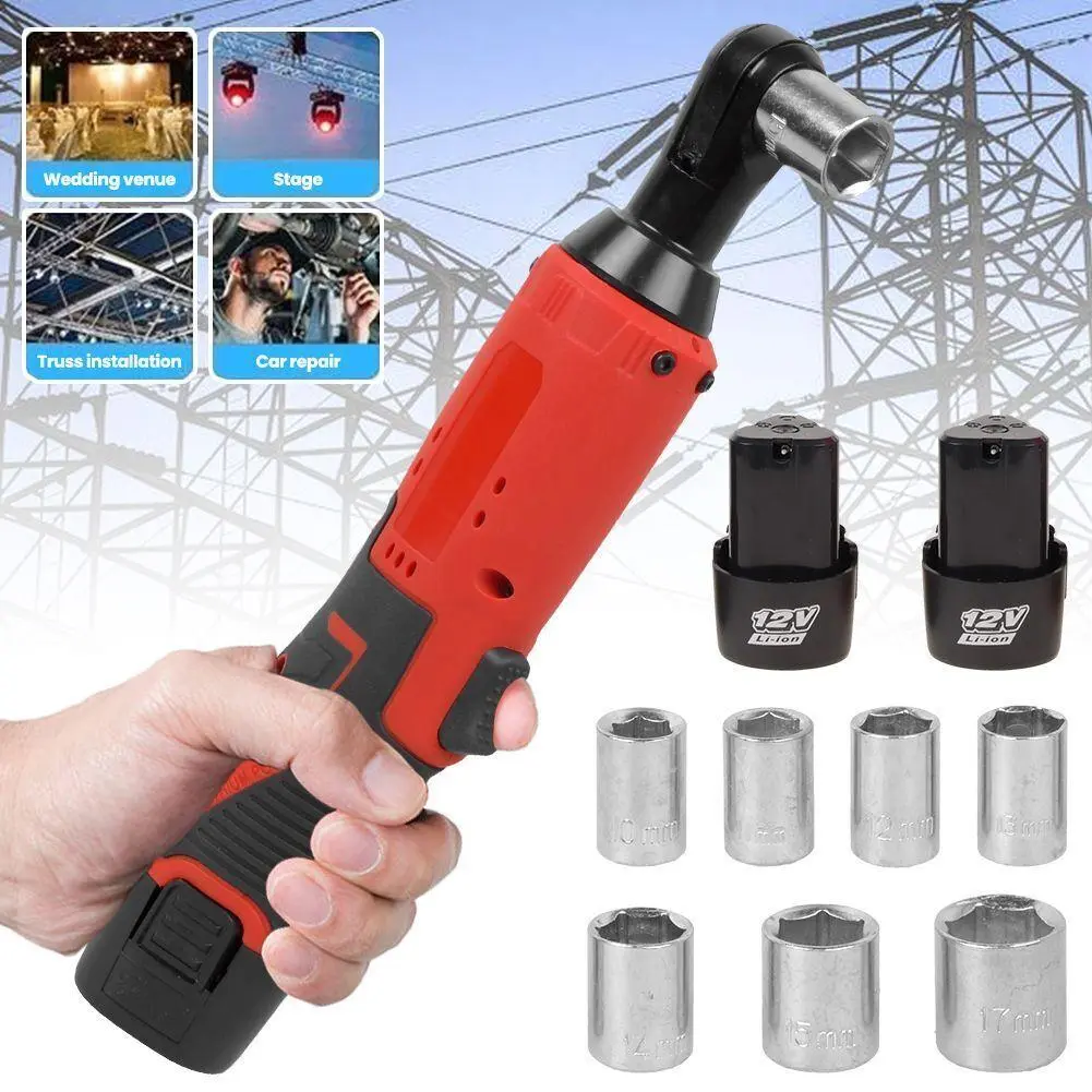 12V Electric Cordless Ratchet 3/8" Right Angle | 60N.m Torque 2000RPM | One-Key Forward/Reverse | 3CM Ultra-Slim Head | Perfect for Brake Calipers & Suspension – 4 Color Options