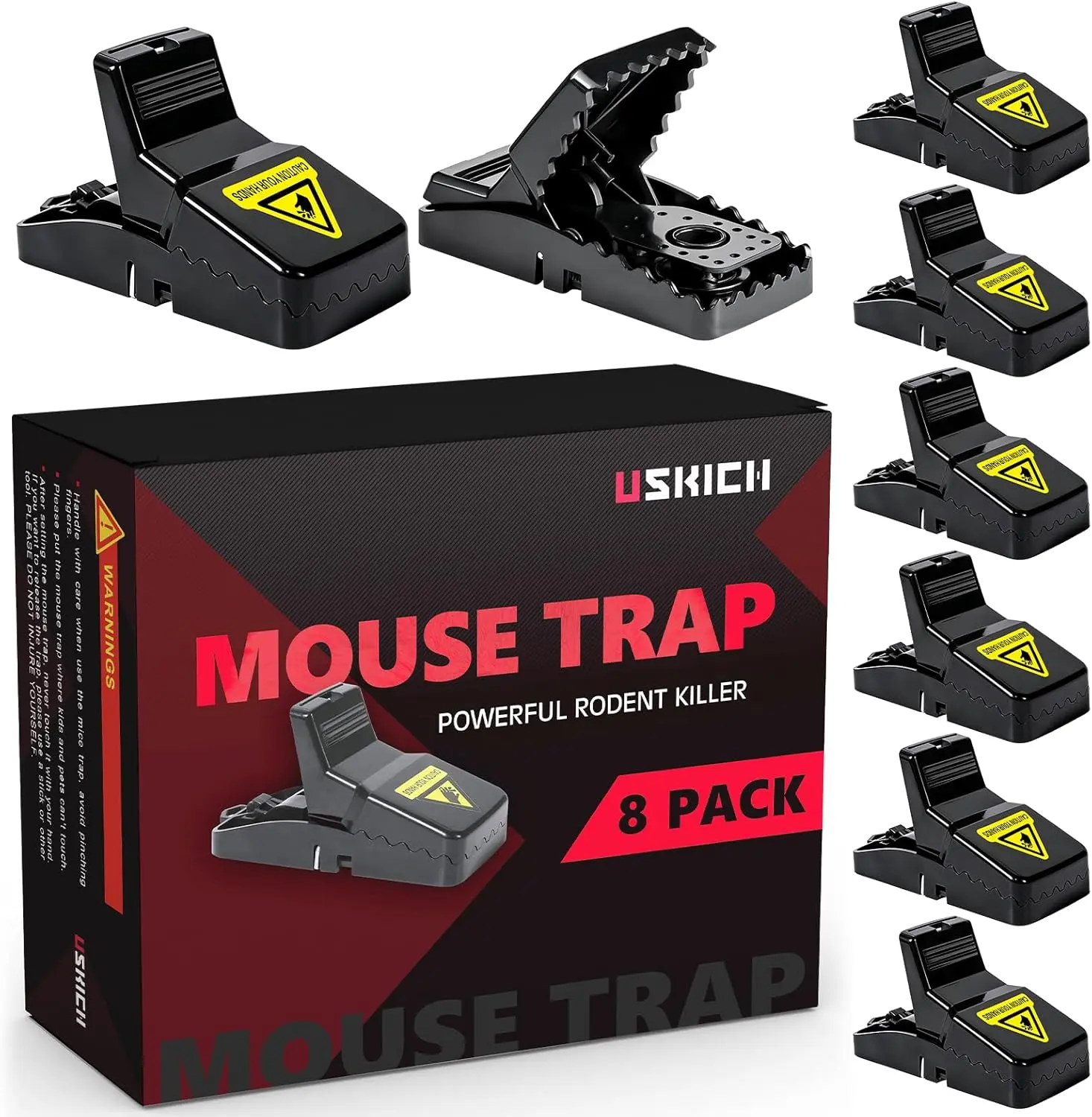 USKICH 8 Pack Mouse Traps Indoor for Home, Mouse Trap for House Indoor Kill, Reusable Mice Traps, Small Rat Traps for Home, Quick-Set Effective Mousetraps for Family
