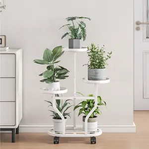 Plant Stand With 4 Wheels , Metal Plant Rack For Indoor Outdoor Plants Multiple, Corner Tiered Flower Plants Shelf Stand for Living Room Bedroom