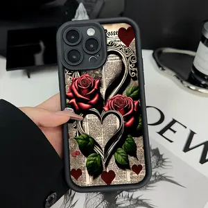Vintage Love Rose Phone Case for iPhone 16 15 14 Pro Max 13 12 11 XR XS Plus Shockproof Full Camera Protective Durable slim Silicone Cover Protection Cellphone Smartphone Casing