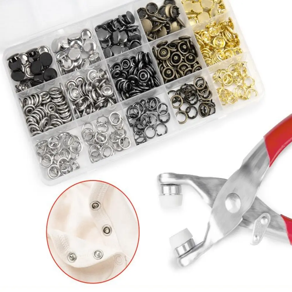 Copper-Aluminium Snap Buttons Kit (6.5 mm Inside Diameter, 9.5mm Size, 400 Pieces, 100 Male Snaps, Solid Prongs) with Non-Slip Handle Fastener Pliers, Sewing Accessories and Supplies for DIY Crafts, Baby Wear