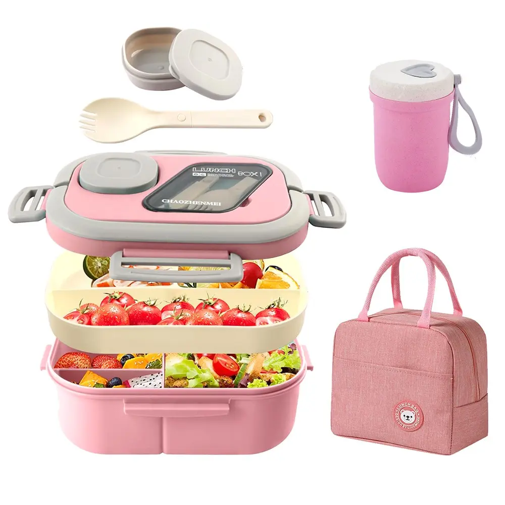 All-in-1 Bento Lunch Box Kit for Adult Meal Prep Lunch Snack, 3 Pcs Portable Lunch Container Set for Adults & Kids, Reusable Lunch Box, Includes Bento Box, Soup Cup, Lunch Bag, Keeps Food Fresh & Flavor Separate, Munch Box, Healthy Eating Containers