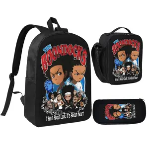 The Boondocks Backpack With Lunch Box Pencil Case 3 In 1 For Boy Girl Teen Schoolbag Lightweight Large Capacity 600D Oxford Cloth Adjustable Straps Comfortable Mesh Back Cushioning backpack goals-E