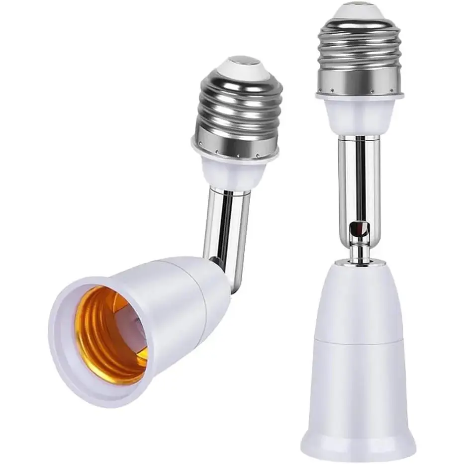 E27 Copper Light Socket Extender - 4.5in Bendable Adjustable Adapter, 100-240V Photography Lighting Converter with 180° Vertical & 360° Horizontal Rotation