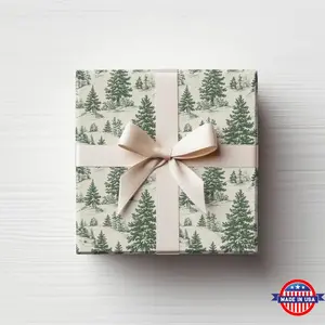 Giftwrap Christmas Toile Green Rustic Wrapping Paper Roll Christmas Toile De Jouy Green Pine Gift Wrap Country Aesthetic Vintage Xmas Gift
