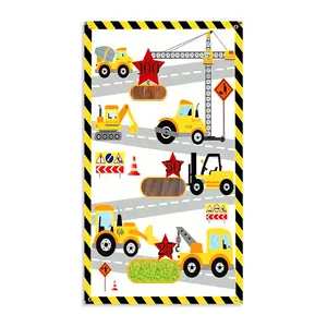 Construction Site Theme Birthday Party Banner, 1 Count Indoor Outdoor Party Banner with 3 Bean Bags, Birthday Party Decoration, Party Games, Ornaments