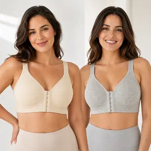 EssElegance FZ-2/4PCS Adjustable Easy-Hook Front Closure Bra, Wire-Free Seamless with Side Support for Smoothing Lightweight Comfort in Spring & Summer