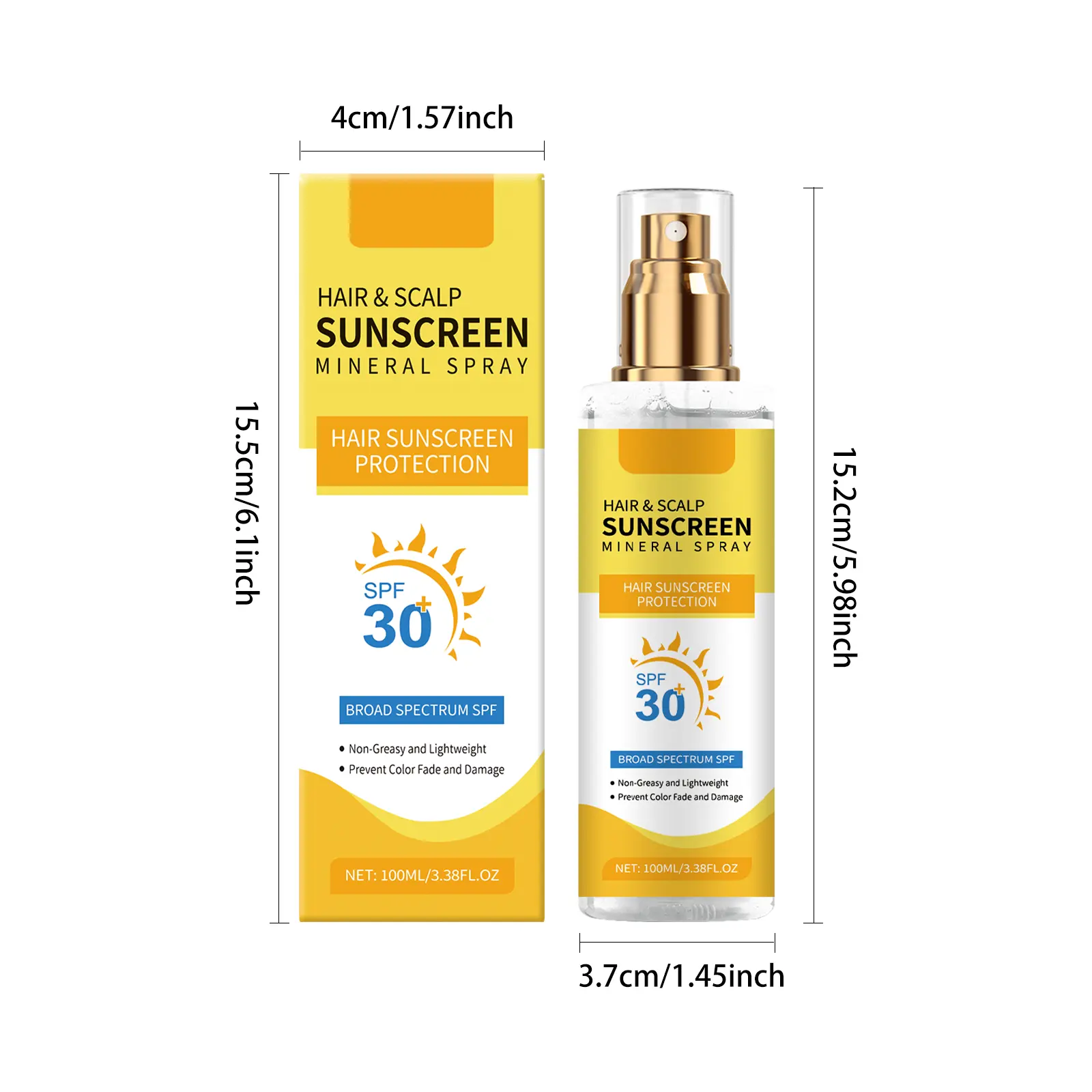 Mineral Scalp & Hair Sunscreen Spray SPF30 - Haircare Scalp Care Routine Sun Protection, Ginger Extract Nourishment, Sensitive Skin-Friendly, Oil Control, Dryness Prevention, Compact Frizz Control Portable Travel Treatment for All Hair Types