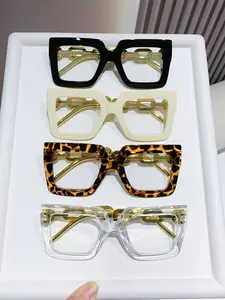 Elegant Women's Large Frame Square Plastic Glasses, Leopard Print & Transparent Lenses, Versatile Street Style, Driving & Daily Wear