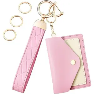 BYB15 Leather Wristlet Keychain,Wrist Keychain Car Key Chain with 3 Key Rings,D Ring and Slim Wallet