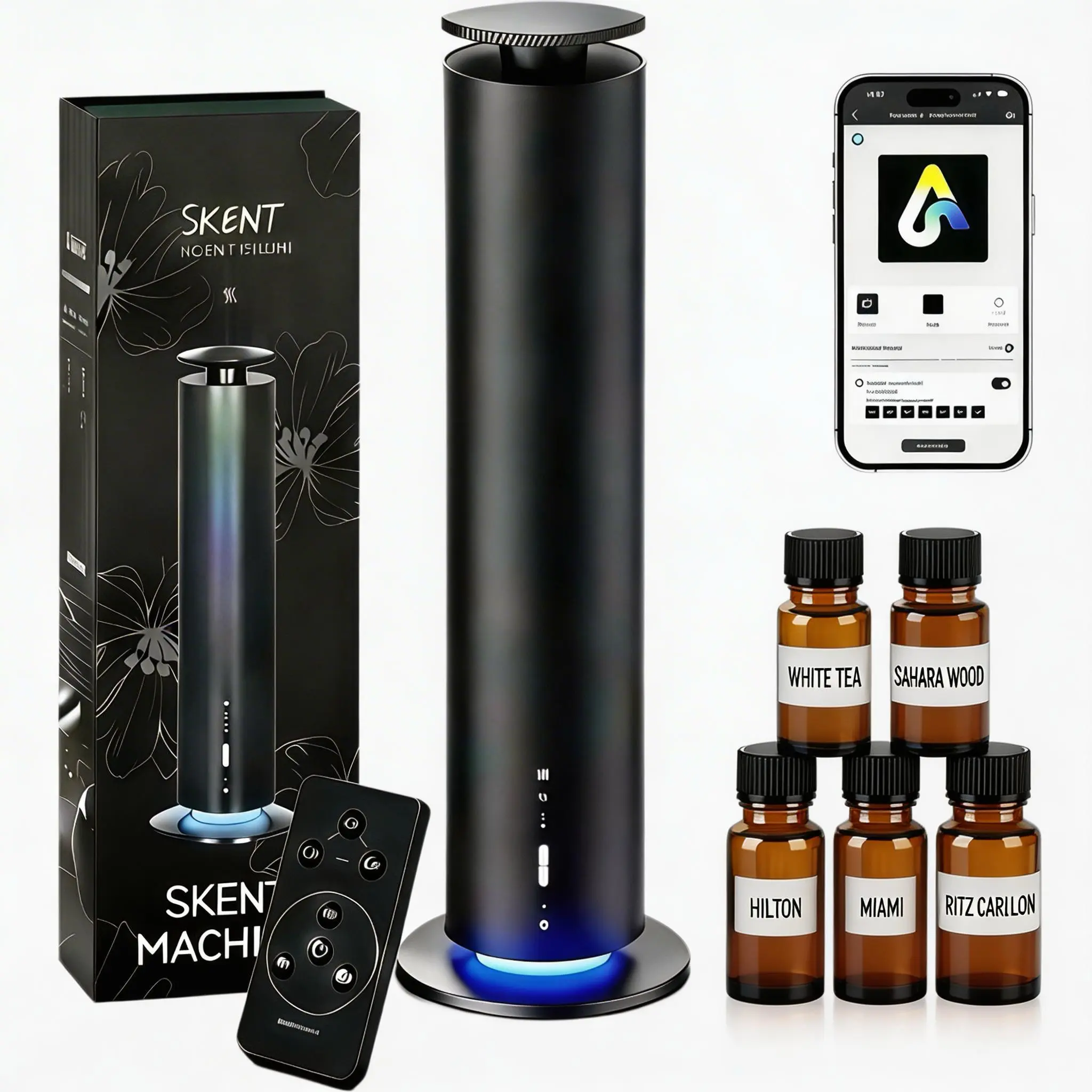 Triple-Intelligence Control Mode Aromatherapy Machine - Humidifier Diffuser, AC-Powered, Rechargeable Lithium Ion Battery, Filterless, Enhanced Fragrance Control, Desktop, Versatile, 5 x 20ml Top-Quality Essential Oils (Humidifier for Home, Office)