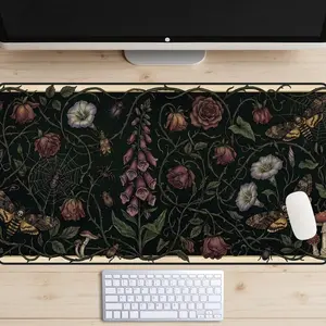 Gothic Botanical Desk Mat, Death's Head Moth Mouse Pad, Dark Whimsigoth XL Gaming Mat, Spooky Cottagecore Thorns Office Decor, Moody Plants Mousepad