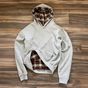 Unisex American Hip-Hop Plaid Print Loose Hoodie Y2K Pullover for Autumn Winter Men Women Womenswear Blue