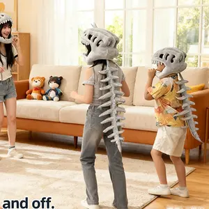 DUMPECCI Unisex 3D Dinosaur Hat Silly Dino Plush Skeleton Costume Wearable Soft Fossil Outfit for Kids & Adults Dinosaur Bone Plush Headpiece Funny Halloween Christmas Role Play Gift