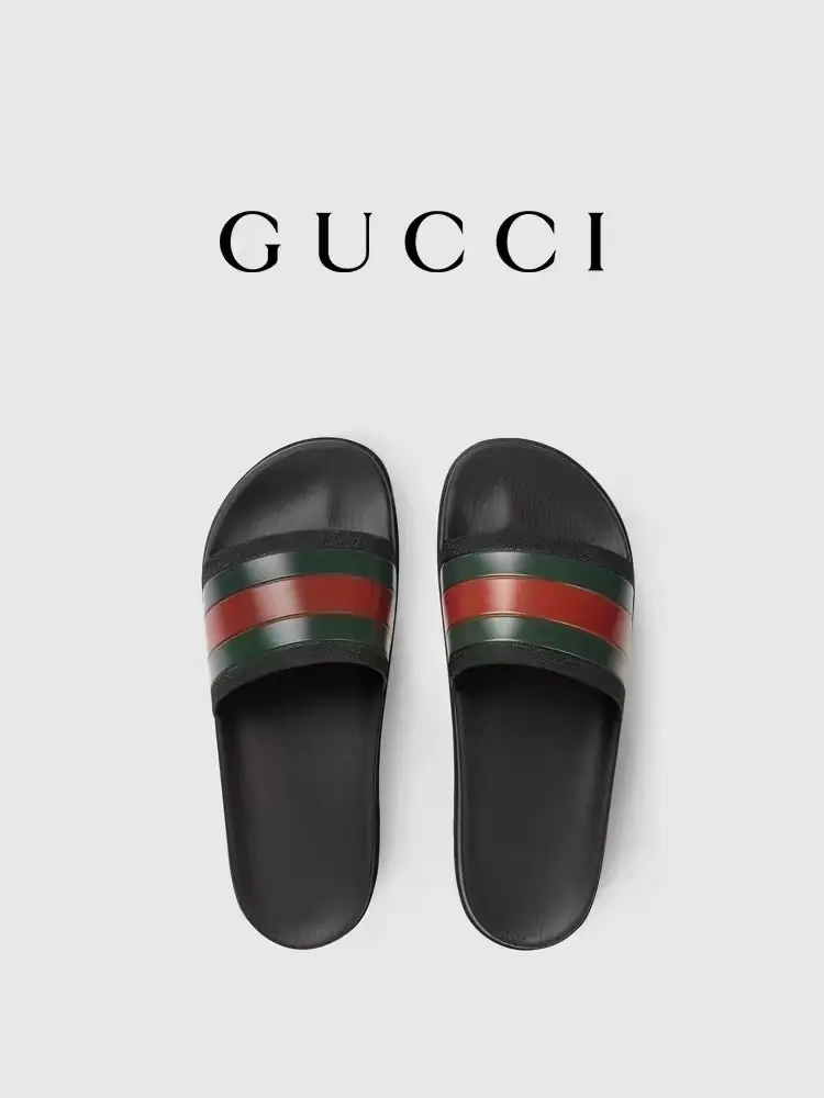 ️Black Open‑Toe Slide Sandals with Red‑Green Stripe Detail, Non‑Slip Sole, Casual Summer Slip‑On for Daily Wear & Beach