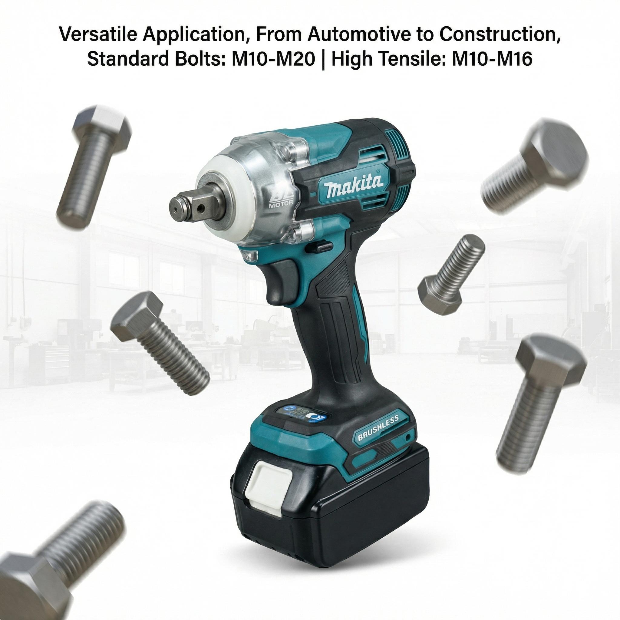 Makita DTW300 Brushless Impact Wrench with 18V Lithium-Ion Battery & Charger – 330 N·m Fastening Torque for M10 to M20 Bolts