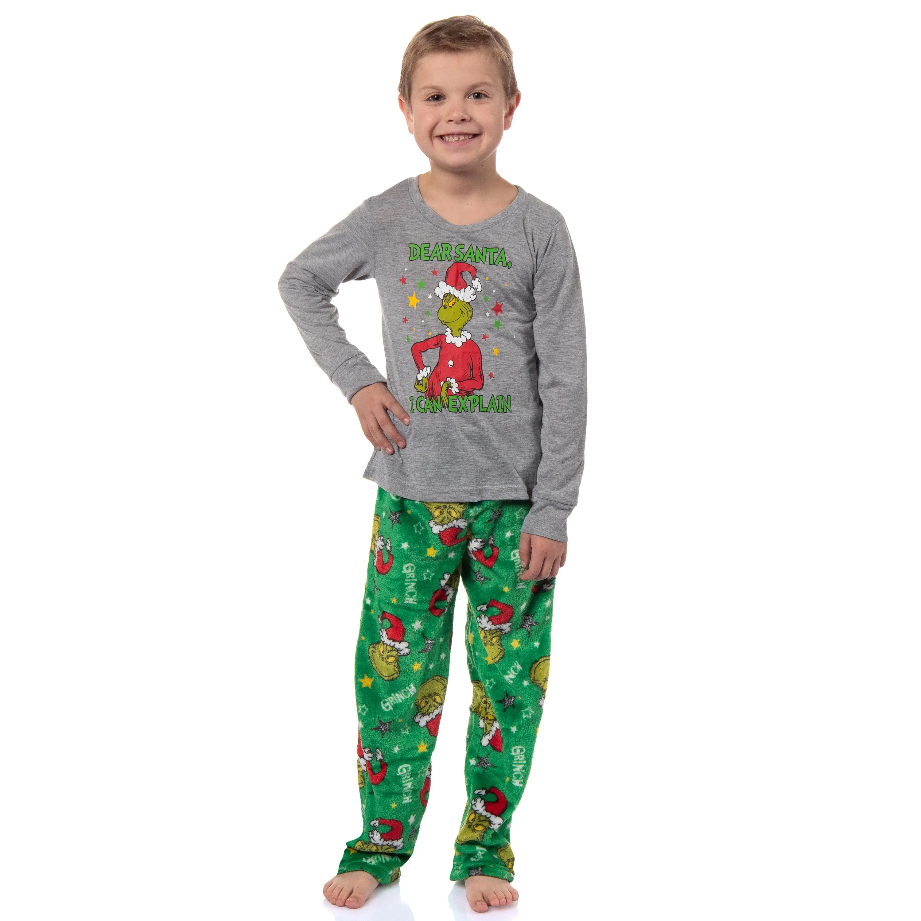 Dr. Seuss GRINCH Boys' Dear Santa, I Can Explain Kids Pajama Lounge Sleep Set