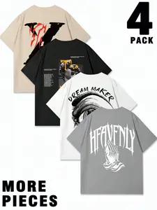 Men's Letter Print Short Sleeve Tee, Regular Fit Casual Crew Neck T-shirt for Daily Wear, Men's Top for All Seasons