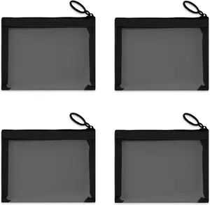 (4 Pack), Small Mesh Bags with Zipper Nylon Makeup Pouches Bag Cosmetic Pouch Travel Purse Organizer Insert Diaper Inside Bag Organizers Home Organizing Size See Through Cute Black