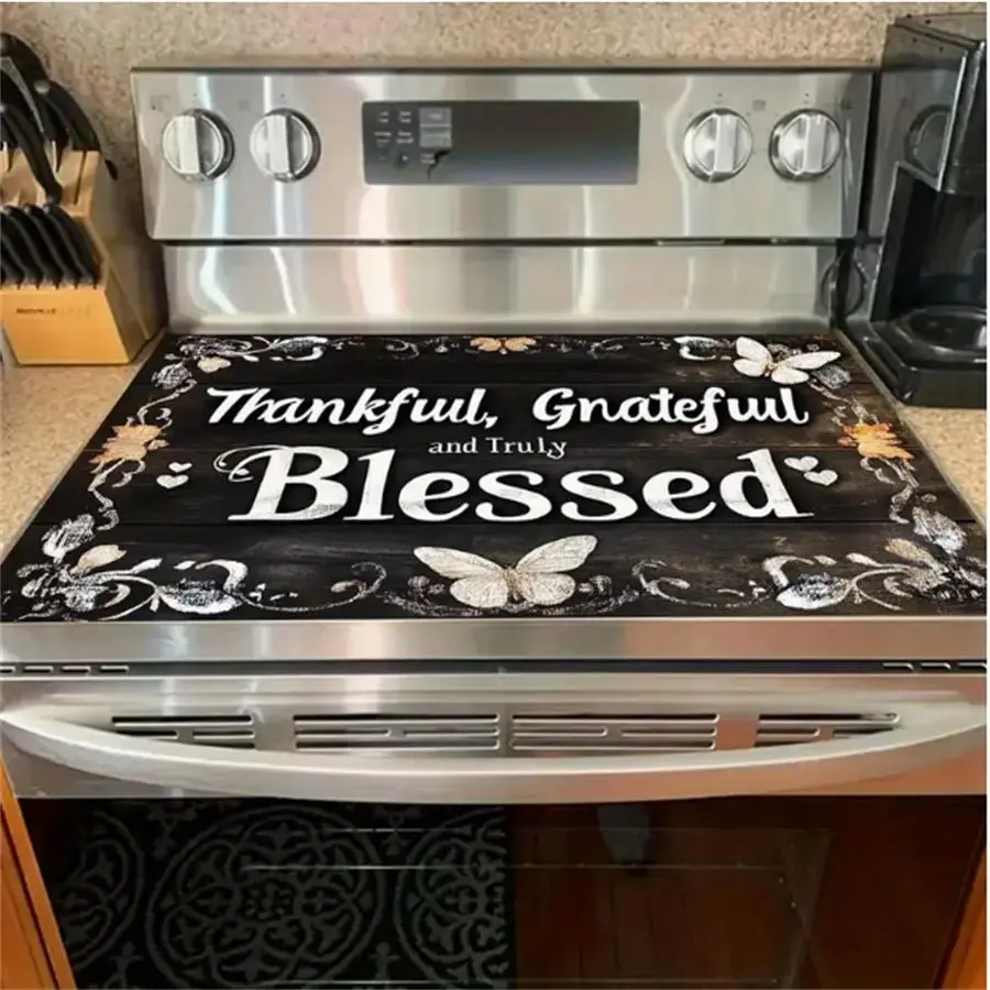 Soft Electric Stove Cover Cook Top Panel Protector Pad, Wood Grain Kitchen Design, Decorative, Scratch Resistant, Easy Clean, Multi-Purpose Home for Oven, Washer, Dryer