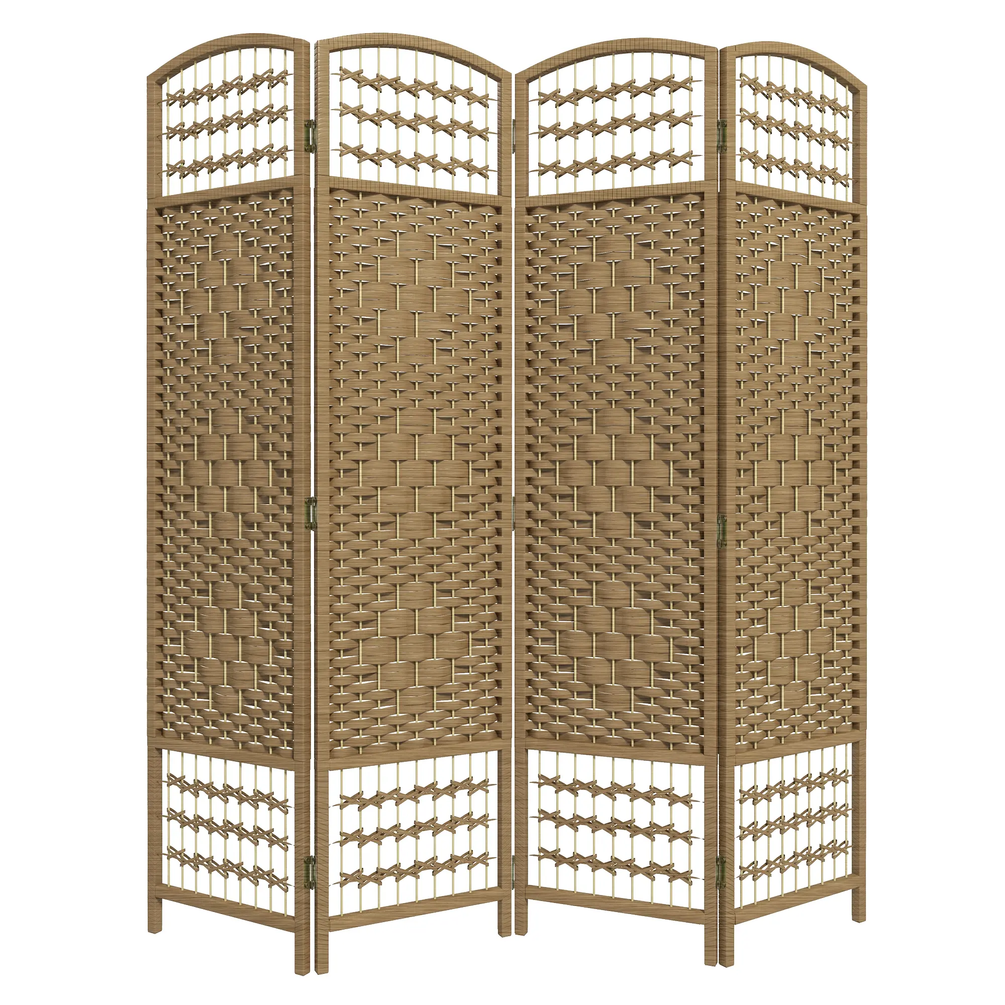 4-Panel Folding Room Divider - Portable Privacy Screen with Natural Wood Frame, Wave Fiber Partition for Home Office, Freestanding Decorative Furniture for Cozy Space