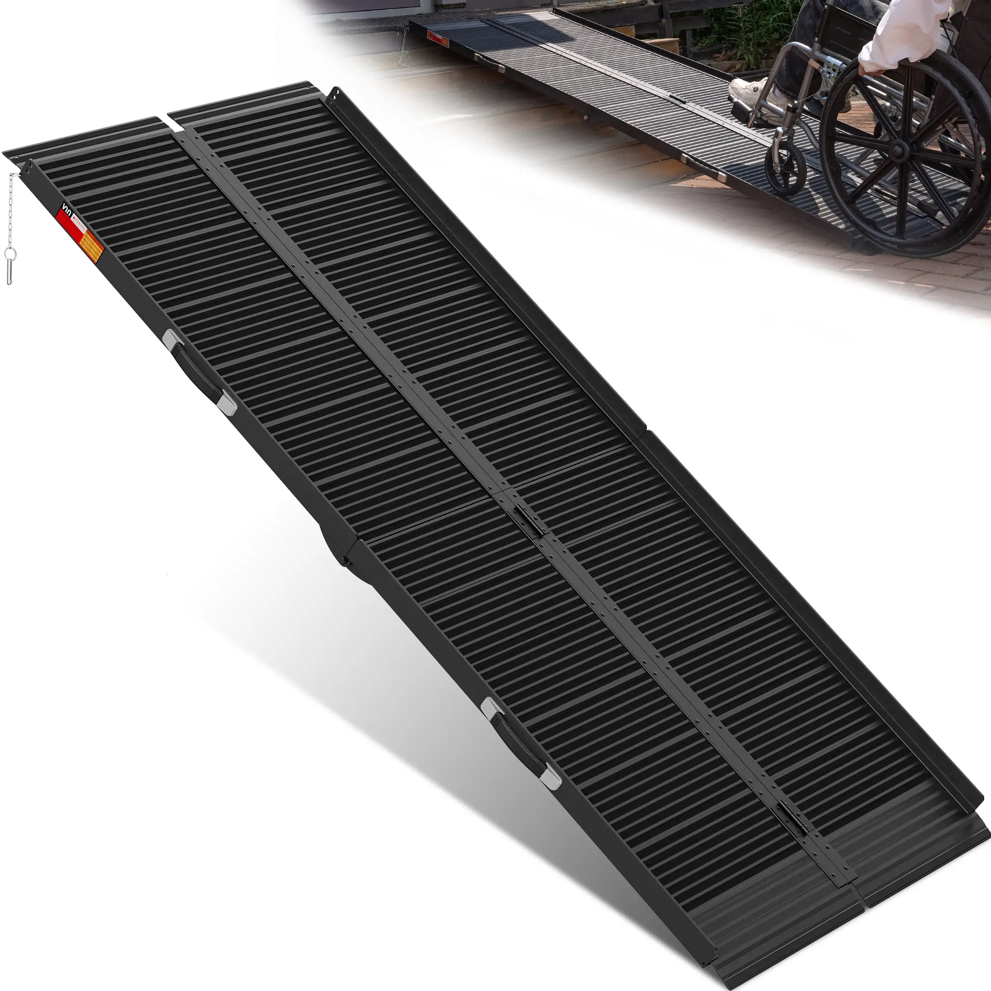 Portable Wheelchair Ramp 7FT, Black Seamless Non-Slip Aluminum Ramps for Wheelchairs for Home, Handicap Wheelchair Ramps for Home Steps, Aluminum Loading Dock Plates