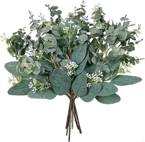 Mixed Eucalyptus Leaves Stems Bulk Artificial Eucalyptus Leaves with White Seeds for Floral Wreath Garland Bouquets, Decorative Greenery