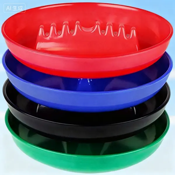 Reusable Plastic Ashtrays (4-Pack) Round Tabletop Ash Trays for Indoor and Outdoor Use, Durable Melamine Assorted Colors Patio Restaurant Style