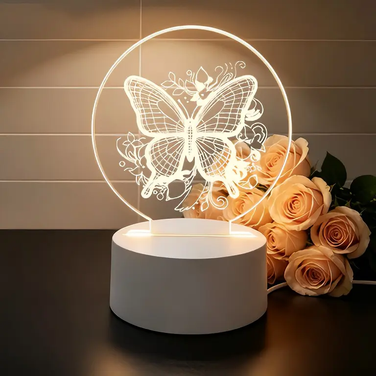 Lace-Butterfly Engraved Acrylic Night Light - Elegant Home & Festive Decor Lamp, Unique Gifts for Women for Birthday, Mother's Day