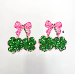Pink Bow & Clover St Patricks Day Sequin Side Bows Patch