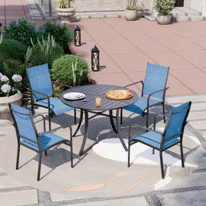 Patio Dining Chairs Set of 4, Outdoor Dining Chairs with Rustproof Frame, All-Weather Patio Chairs with Breathable Textilene Fabric & All-Weather Powder-Coated Metal Frame For Deck, Pool Side and Backyard, Blue
