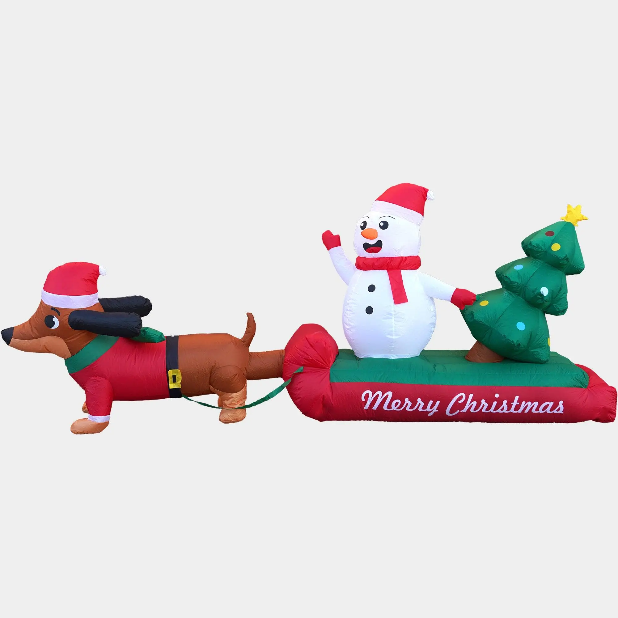 G128 10 ft L Dachshund Snowman with Christmas Tree Inflatable Decor with LED Lights, Christmas Outdoor Holiday Yard Decoration, Fast Inflate, Weather-Resistant, Outdoor Use
