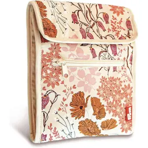 Prym Circular Knitting Needle Case – 9” x 7-1/4” Fan-Fold Organizer with 10 Pockets, Magnetic Closure & Zip Accessory Pocket - Orange Wildflower Print