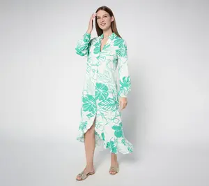 Peace Love World Boheme Petite Linen Blend Button Front Dress