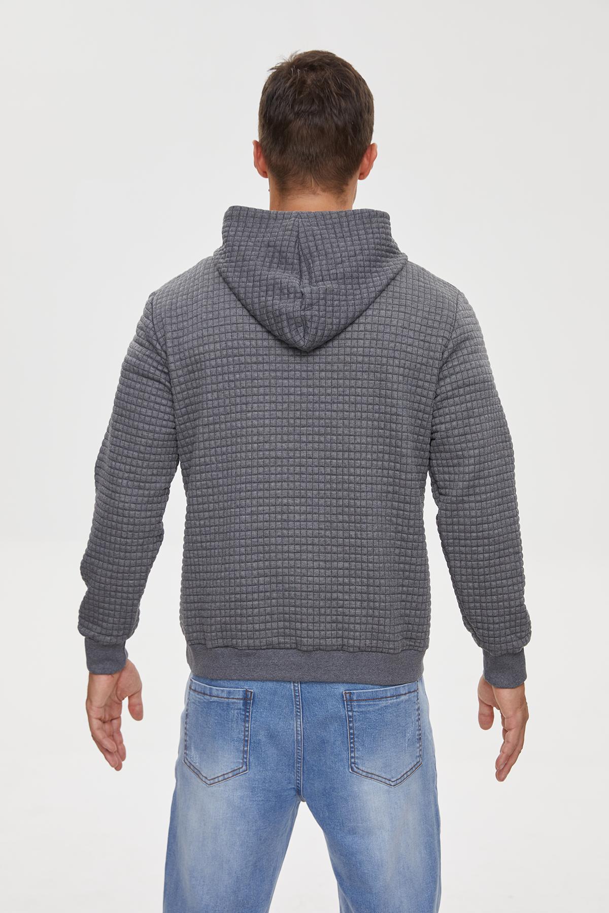 Mens Hooded Sweatshirt Long Sleeve Solid Knitted Hoodie Pullover Sweater Casual Menswear Soft Breathable Fabric Plaid Jacquard Design