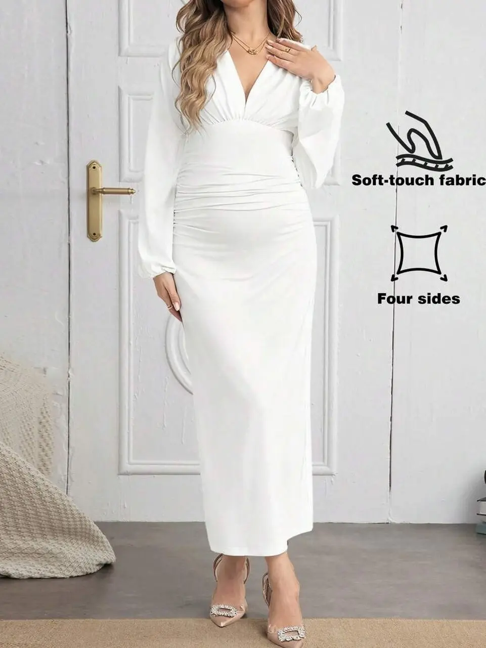 Maternity Dress, Baby Shower Dress, V-Neck Pleated Maternity Dress for Special Occasions Maternity Dress, Baby Shower Dress, V-Neck Pleated Maternity Dress for Special Occasions