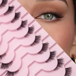 10 pairs Cat-Eye Style Half-Lash Faux-Mink Strips, Clear Bands, wispy short, soft natural volume, suitable for daily wear, vacation, Halloween, Christmas, and New Year's celebrations eyelash makeup Natural False Eyelashes