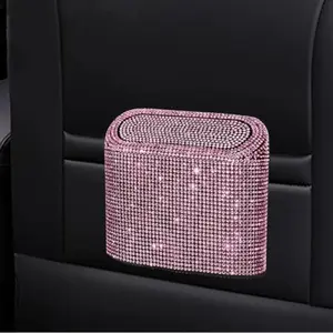 Mini Car Storage Box, Artificial Diamond-studded Hanging Storage Box, Car Trash Can for Multifunctional Compatible Item, Car Accessories for Girls