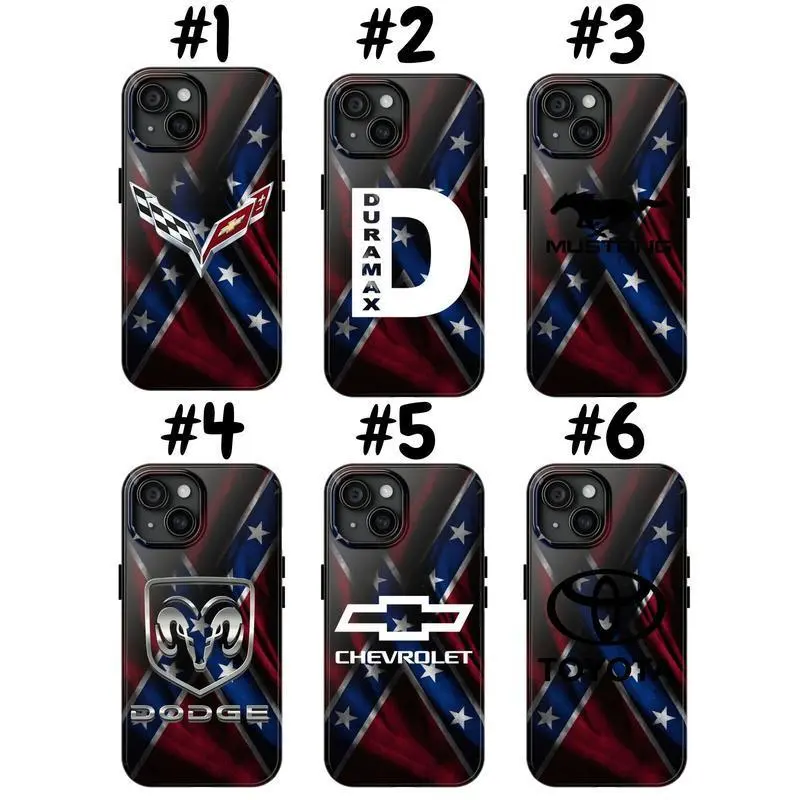 Confederate Flag Car Brand Phone Case, Chevy, Dodge, Duramax Design, Protective Cover, Gift for Car Lovers Phone Cases Phone Cover Hard Case Tough 2-piece Phone Case