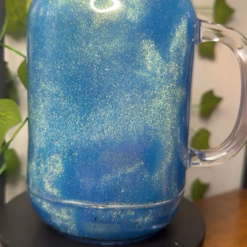 Blue Glitter Mug with Clear Handle for Festive Drinks and Decorative Use Drinkware