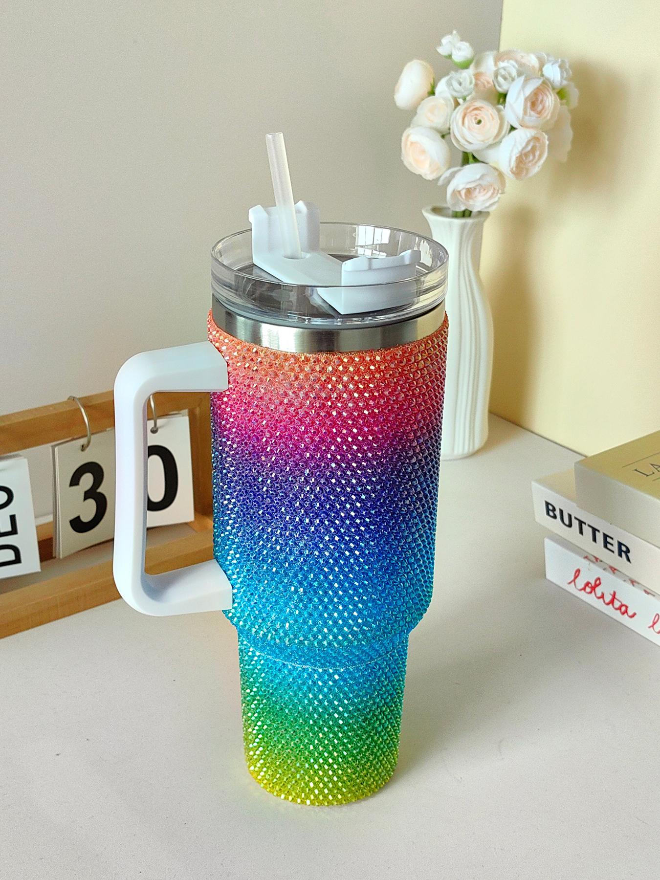 40oz Gradient Glitter Rhinestones Tumbler with Handle - Bling Stainless Steel Water Bottle for IceCoffee, CarAccessories & GymEssentials | Sparkly Diamond Studded Travel Mug for Women, Perfect Birthday Gifts