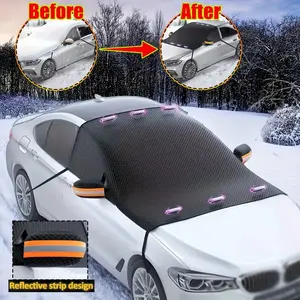 Magnetic Car Windshield Cover, Winter Protection, Reflective Strip, UV Resistant, uv protective sunshade, Snow Ice Proof, Easy Install & Store, Most Vehicles