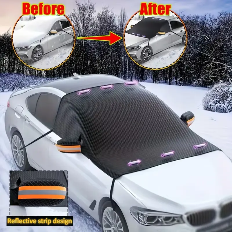 1 magnetic car windshield cover heavy-duty winter windshield protective cover, with reflective strip, UV protection, snow and ice protection, easy to install and store, suitable for most