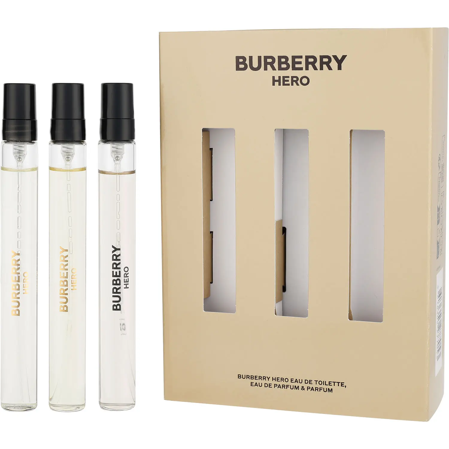 Burberry Hero Set-3 Piece Variety Eau De Parfum & Edt & Parfum And All Are 0.33 Oz Spray Mini For Men Burberry Hero Set-3 Piece Variety Eau De Parfum & Edt & Parfum And All Are 0.33 Oz Spray Mini For Men